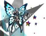  aqua_hair bad_id butterfly butterfly_wings detached_sleeves hatsune_miku headphones headset long_hair mocchan musical_note necktie skirt smile spring_onion star thigh-highs thighhighs twintails vocaloid wings wink zettai_ryouiki 