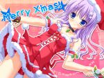  blue_eyes christmas highres mihama_hitsuji natsu_yume_nagisa purple_hair santa_costume wallpaper 