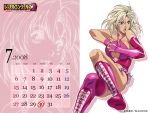  blonde_hair boots breasts calendar cleavage_cutout earrings fingerless_gloves gloves highres homare_(fool's_art) homare_dou janice_claire janis_crea jewelry large_breasts open_mouth purple_eyes single_elbow_glove single_glove thighhighs wallpaper wrestle_angels wrestle_angels_survivor_2 