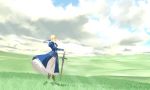  blonde_hair blue_eyes cloud dress fate/stay_night fate_(series) landscape meadow saber scenery scenic sword weapon yuuki1103 