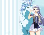  1girl animal black_eyes blue_hair kannagi nagi simple_background solo unicorn wallpaper 