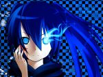  artist_request black_rock_shooter black_rock_shooter_(character) blood blue blue_eyes blue_hair checkered looking_at_viewer solo source_request 