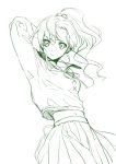  1girl arm_up bishoujo_senshi_sailor_moon kino_makoto monochrome navel ooshima_tomo ponytail school_uniform simple_background sketch solo white_background 