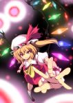  danmaku flandre_scarlet foreshortening hands hat outstretched_arm outstretched_hand red_eyes serious side_ponytail suna_(sunaipu) sunaipu touhou wings wrist_cuffs 
