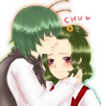  antenna blush cape face flower forehead forehead_kiss geike green_hair kazami_yuuka kiss red_eyes short_hair touhou vest wriggle_nightbug 