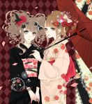  bad_id eiri flower hair_ornament japanese_clothes kimono multiple_girls oriental_umbrella parasol shikishima_(eiri) umbrella yukata 