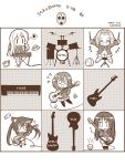  &gt;_&lt; akiyama_mio brown cake castanets chibi cup drum drum_set drumsticks eyebrows fish food guitar halftone heart hirasawa_yui hoppege instrument k-on! keyboard keyboard_(instrument) kotobuki_tsumugi les_paul lettuce mask monochrome mustang(guitar) nakano_azusa o_o pantyhose pastry rice rice_bowl tainaka_ritsu |_| 