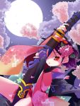  hat japanese_clothes katana kimono momohime moon nature nodachi oboro_muramasa oboro_muramasa_youtouden orange_eyes purple_hair sheath sword unsheathing weapon yomi_(artist) 