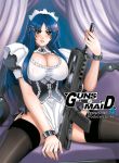  blue_hair bullpup famas fei_(artist) fei_(maidoll) garters gun maid original rifle thigh-highs thighhighs weapon 
