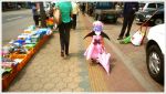  blue_hair child cosplay hat nightea photo photoshop remilia_scarlet short_hair silver_hair touhou wings 