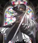  hairband long_hair red_eyes rozen_maiden silver_hair stained_glass suigintou sword weapon wings 