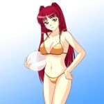  bikini breasts brown_eyes cleavage hand_on_hip kousaka_tamaki lowres navel red_hair redhead simple_background swimsuit to_heart_2 transparent under_boob underboob volleyball 