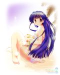  bikini blue_hair feet kusakabe_yuuki long_hair looking_back purple_eyes swimsuit tamaki_(diarie_inaiinaibaa) to_heart_2 violet_eyes 