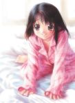  barefoot bed blush down_blouse goto_p kneeling pajamas smile 