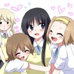  akiyama_mio bad_id black_eyes black_hair blonde_hair brown_eyes closed_eyes hirasawa_yui hug k-on! kotobuki_tsumugi long_hair marimo_danshaku multiple_girls school_uniform short_hair tainaka_ritsu 