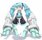  armor armored_twintails chibi detached_sleeves gauntlets hatsune_miku headphones long_hair mechanical_parts musical_note necktie prehensile_hair s-pot thigh-highs thighhighs twintails very_long_hair vocaloid zettai_ryouiki |_| 