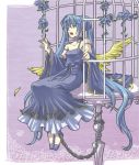  blue_eyes blue_hair blue_rose cage canary_(vocaloid) chain chains dress flower haikyo hatsune_miku long_hair ribbon rose sitting twintails very_long_hair vocaloid wings 