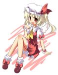  alternate_wings angel_wings bad_id blonde_hair fang flandre_scarlet hat itamochi mini_angel_wings open_mouth red_eyes side_ponytail sitting smile solo touhou wings wrist_cuffs 