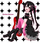  black_hair boots brown_eyes dress frills guitar instrument k-on! long_hair nakano_azusa ragho_no_erika solo strat(guitar) thigh-highs thighhighs twintails 