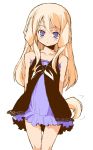  bare_shoulders blonde_hair blue_eyes dog_ears dog_tail dress flat_chest highres oekaki ryoutya simple_background solo tail 