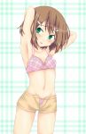  bad_id baka_to_test_to_shoukanjuu blush bra brown_hair crossdressing flat_chest green_eyes hair_ornament hairclip hotpants itou_ayachi itou_ikuri kinoshita_hideyoshi lingerie midriff navel open_fly short_shorts shorts tears trap underwear unzipped 