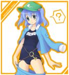  ? blue_eyes blue_hair bluepony hair_bobbles hair_ornament hat kawashiro_nitori key one-piece_swimsuit school_swimsuit shirt_on_shoulders skirt_pull solo swimsuit swimsuit_under_clothes touhou twintails 
