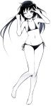  bikini flat_chest ichimatsu_akebi long_hair monochrome solo swimsuit twintails v wide_hips wink 