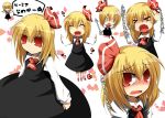  blonde_hair blush expressions fang fangs hair_ribbon heart mizuki_(lv43) mizuki_(sitename) outstretched_arms red_eyes ribbon rumia short_hair spread_arms tears touhou translation_request 