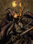  fire horns kamui_gakupo katana long_hair luli male ponytail purple_hair skeleton sword vocaloid weapon 