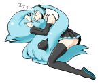  bad_id closed_eyes detached_sleeves hatsune_miku long_hair simple_background skirt sleeping thigh-highs thighhighs tmy twintails very_long_hair vocaloid zettai_ryouiki 