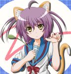  brown_eyes cat_ears cat_pose cat_tail cat_teaser nagato_yuki paw_pose purple_hair school_uniform short_hair suzumiya_haruhi_no_yuuutsu tail takumi_(rozen_garten) 