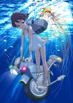  blue_hair fish gloves highres jellyfish motor_vehicle pink_eyes scooter shoes short_hair underwater vehicle white_gloves 