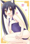  barefoot black_hair blush brown_eyes cat_ears eretto flat_chest k-on! legs long_hair nakano_azusa one-piece_swimsuit school_swimsuit solo swimsuit tears twintails 
