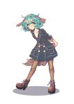  1girl animal_ears arms_behind_back brown_legwear casual cheong_ha dog_ears dog_tail green_eyes green_hair kasodani_kyouko short_hair solo tail touhou 