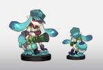  1girl akira_hou ankle_boots baseball_cap boots domino_mask hat holding holding_weapon ink_tank_(splatoon) inkling jellyfish_(splatoon) layered_clothing looking_at_viewer mask mini_splatling_(splatoon) pointy_ears short_over_long_sleeves splatoon standing tentacle_hair weapon 