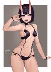  1girl bare_shoulders fangs fate/grand_order fate_(series) highres horns lasterk navel pose shuten_douji_(fate/grand_order) small_breasts solo thighs violet_eyes 