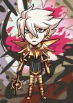 1boy april_fools armor blue_eyes chibi fate/apocrypha fate/extra fate/extra_ccc fate/grand_order fate_(series) lancer_of_red polearm riyo_(lyomsnpmp) spear weapon white_hair 