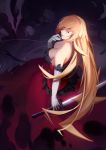 blonde_hair breasts dress elbow_gloves gloves holding holding_sword holding_weapon kiss-shot_acerola-orion_heart-under-blade long_hair monogatari_(series) parted_lips red_dress ripples sword truc_bui vampire very_long_hair weapon white_gloves yellow_eyes 