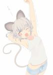  1girl animal_ears highres ishikkoro mouse_ears mouse_tail nazrin simple_background solo stretch tail touhou white_background 