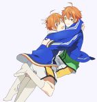  2boys ahoge aoi_kyosuke aoi_yusuke brothers hug idolmaster idolmaster_side-m looking_at_viewer male_focus multiple_boys orange_eyes orange_hair siblings smile twins w_(idolmaster) 