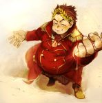  1boy brown_hair epaulettes fat fate/grand_order fate_(series) from_above head_wreath jewelry julius_caesar_(fate/grand_order) necktie ring st05254 toga 