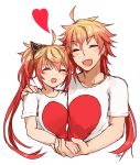  1boy 1girl blush_stickers fate/grand_order fate_(series) harahara_(harashi001) heart highres holding_hands husband_and_wife long_hair open_mouth rama_(fate/grand_order) redhead shirt sita_(fate/grand_order) sketch smile t-shirt twintails very_long_hair 
