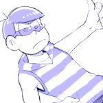  1boy hood hoodie male_focus matsuno_karamatsu osomatsu-kun osomatsu-san shirt sketch sleeveless striped striped_shirt sunglasses upper_body 