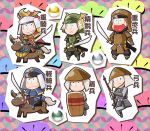  6+boys :&lt; ajirogasa armor arrow bow_(weapon) brothers hat heart heart_in_mouth helmet highres horse japanese_armor kabuto male_focus matsuno_choromatsu matsuno_ichimatsu matsuno_juushimatsu matsuno_karamatsu matsuno_osomatsu matsuno_todomatsu multiple_boys osomatsu-kun osomatsu-san sextuplets shield siblings tateshima touken_ranbu tousou_(touken_ranbu) tousou_(touken_ranbu)_(cosplay) weapon 