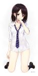  1girl amagai_tarou black_hair highres necktie no_pants shirt simple_background solo 