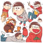  &gt;_&lt; 1boy alcohol beer beer_mug blank_stare brown_eyes brown_hair closed_eyes envelope expressions hands_in_pockets hood hoodie masc_(68mb) matsuno_osomatsu osomatsu-kun osomatsu-san red_panda_costume 