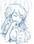  &gt;_&lt; 1girl :d beads breasts closed_eyes hand_on_own_face happy large_breasts laughing long_hair open_mouth original paw_pose pornventure shirt smile t-shirt xd 