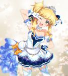  blonde_hair blue_eyes blush character_request dress gloves idolmaster long_hair mizuki_makoto ponytail smile tiara wink 