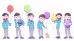  6+boys ;) balloon bowl_cut brothers brown_hair cat closed_eyes happy_birthday heart heart_in_mouth lineup male_focus masc_(68mb) matsuno_choromatsu matsuno_ichimatsu matsuno_juushimatsu matsuno_karamatsu matsuno_osomatsu matsuno_todomatsu messy_hair multiple_boys object_hug one_eye_closed osomatsu-kun osomatsu-san sextuplets siblings smile triangle_mouth 