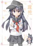  1girl :3 akatsuki_(kantai_collection) blue_eyes blush blush_stickers crossed_arms hat kantai_collection long_hair looking_at_viewer neckerchief pantyhose school_uniform serafuku sideways_hat skirt smirk solo sparkle su-suke translation_request 